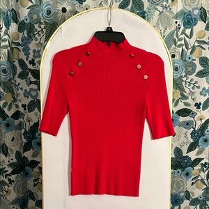 Loft pink Ribbed Top with Gold Button Accents